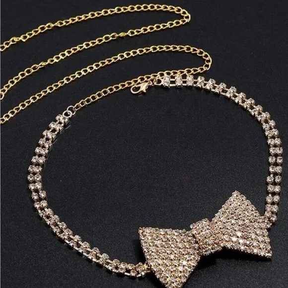 -Sparkling Crystal Bow Tie Choker Necklace - Picture 3 of 5